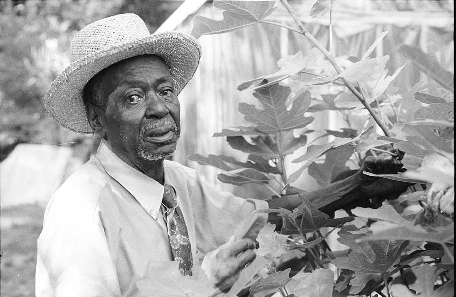 George Sumbry tending to his plants.